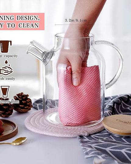 CnGlass Glass Teapot Stovetop Safe,50.7oz Clear Glass Pitcher with Removable Filter Spout for Loose Leaf and Blooming Teabag