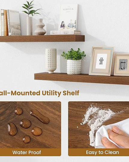 Fun Memories Floating Shelves 30 Inch, Wall Mounted Wood Shelf Set of 2, Farmhouse Decor for Bathroom, Bedroom, Kitchen, Living Room, Walnut