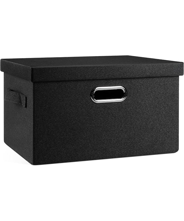 Medium 15" 21 Quart Collapsible Stackable Storage Bins with Lids, 1 Pack Black Foldable Fabric Closet Storage Boxes with Lids, 4 Handles Heavy-duty Linen Cube Baskets for Bedroom