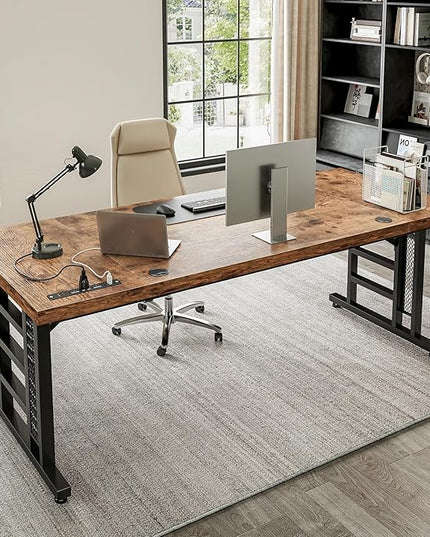 Coleshome 78 Inch Executive Desk with USB Ports, Large Computer Desk with Extra Thick, Long Mordern Office Desk, Workstation Business Furniture for Home Office, Vintage