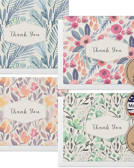 Twigs Paper Thank You Card Set - 12 Assorted Greeting Cards For All Occasions - Thank You Cards with Envelopes - Appreciation Cards - Eco Friendly - Made In USA - 5.5 x 4.25 Inch Size - Floral Themed