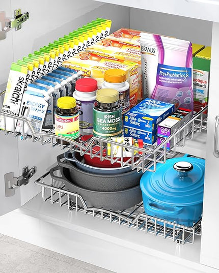 Simple Houseware Under Cabinet Pull Out Sliding Shelf Drawer Organizer, 21" D x 17" W