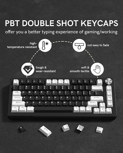 Womier Double Shot PBT Keycaps Set 138 Keys, Cherry Profile Custom Keycaps 60 65 75 100 Percent for 61/64/68/84/87/100/104/108 Retro Gaming Mechanical Keyboard, Black White
