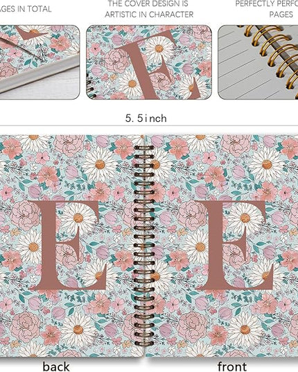 Vintage Floral Personalized Notebook, Initial Letter E Notebook Journal ,Vintage Flower Notebook for Work School Office Supplies,,Monogrammed Notebook for Women Teen Girl,Back to School Supplies 5.5 x 8.3