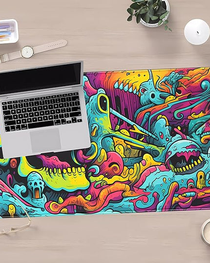 Gaming Desk Mat Skull Desk Pad Extended Mouse Pad XXL, Cool Mouse and Keyboard Mat Big Desktop Mats for Desk, Laptop Mat with Non-Slip Base & Stitched Edges, Office Decor for Men 31.5" x 15.7"