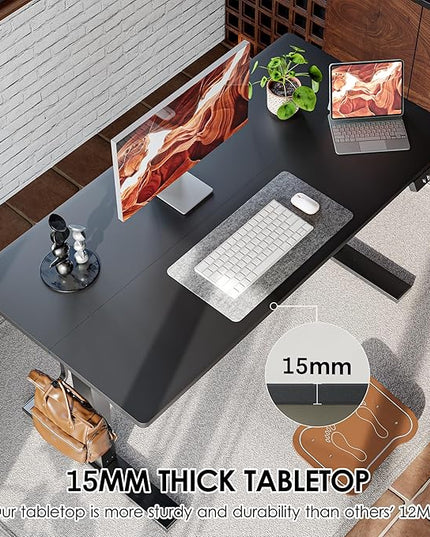 TIQLAB Standing Desk 63 x 24 inch, Electric Height Adjustable with Splice Board, Sit Stand Desk, for Home Office, Black
