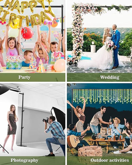 Backdrop Stand 10x10 ft Adjustable Photo Backdrop Stand Kit, Heavy Duty Pipe and Drape Photography Background Support with Flat Metal Base for Wedding, Party, Video Studio, Birthday, Black