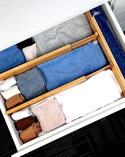 Utoplike Bamboo Drawer Dividers Large, 4'' High Adjustable Kitchen Drawer Organizers for Clothing, Spring Loaded, Works in Bathroom, Bedroom, Dresser, Desk, 4 pcs