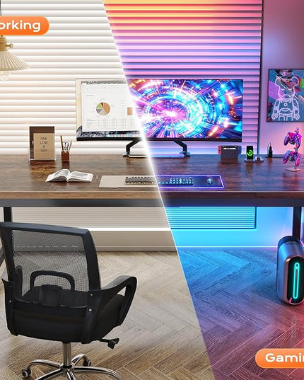 Huuger 71 x 31.5 Inch Desk with Power Outlets & USB-C, 0.95 Inch Thicker Desktop, Robust Metal Tubes, Deep Computer Desk, Heavy Duty Office Desk, Work Desk for Home Office, Rustic Brown
