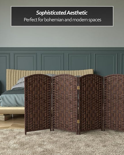 Red Lantern 3 ft. Short Diamond Weave Fiber Folding Screen - Dark Mocha - 6 Panel