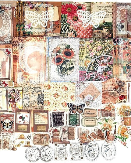 Esweny 100 PCS Vintage Ephemera Pack Journaling Scrapbooking Supplies Scrapbook Sticker Paper Kit for Junk Journal Planners Collage Craft Notebooks Decoupage Album (Sunflower)