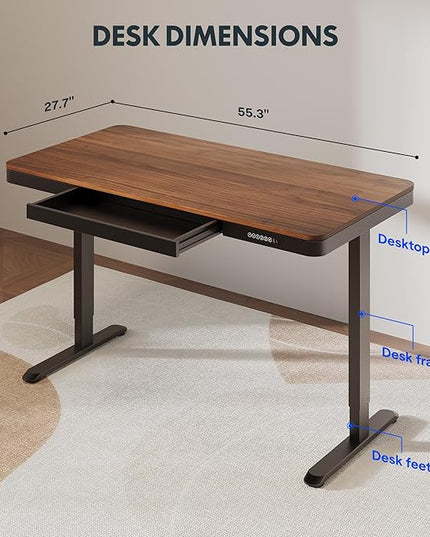FLEXISPOT Comhar 55" Electric Standing Desk with Drawers, Quick Assembly Home Office Sit Stand Desk with Storage & USB Charging, Computer Workstation for Home Office (55" Wood, Dark Walnut/Black)