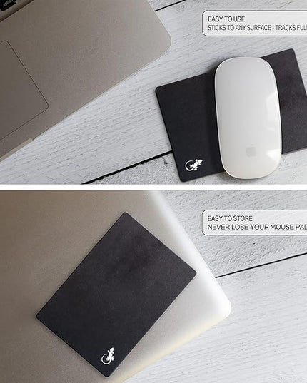 Mouse Pad Adhesive Bottom - Sticks to Any Surface - Portable - Webcam Covers and Screen Cleaner Included (2 x Black)