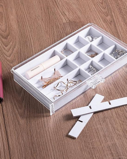 Frebeauty Acrylic Jewelry Organizer Earring Organizer Box with 5 Drawers Earring Holder Organizer with Velvet Trays Clear Jewelry Box for Women Earring Display for Rings Studs(White)