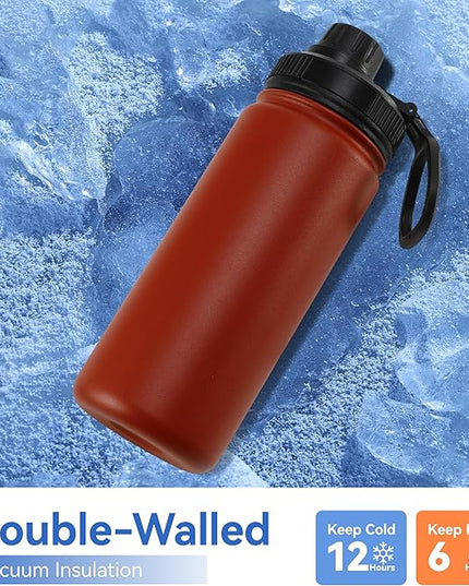 DOMICARE 16 oz Kids Water Bottle for School Stainless Steel Double Wall Vacuum Insulated Water Bottle with Straw lids & Spout Lid, Leakproof BPA Free (Red,8)
