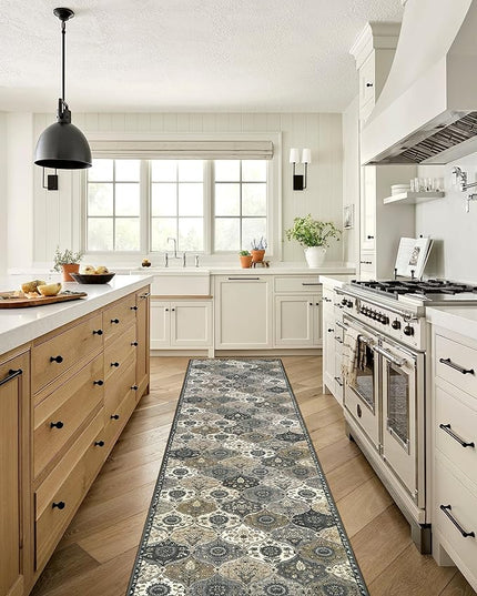 Lahome Moroccan Washable Runner Rug Non Slip, 2x10 Runner Rugs for Hallway 2x10 Vintage Ultra-Thin Throw Long Carpet for Kitchen Entryway Bedroom Laundry Room, Grey