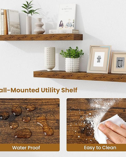 Fun Memories Floating Shelves 30 Inch, Wall Mounted Wood Shelf Set of 2, Farmhouse Decor for Bathroom, Bedroom, Kitchen, Living Room, Rustic Brown