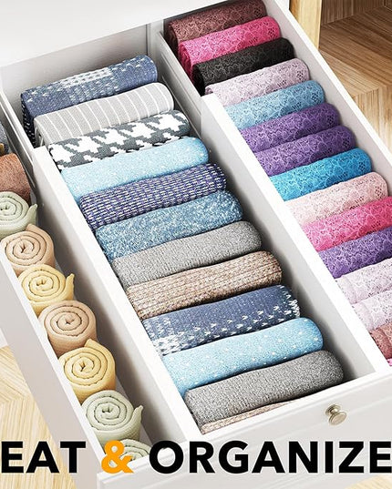 SpaceAid Bamboo 4 Pack Dresser Drawer Dividers, 4.65“ High Adjustable 17“-22” Drawer Organizers, Expandable Organization for Clothing, Clothes, Dressers, White