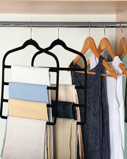 Velvet Pant Clothes Hanger Space Saving Non Slip Shorts Hanger, Myfolrena Jeans Slack Trousers Hangers Multiple Velvet Hanger Closet Organizer Storage and Organization for Jeans,Scarf,Tie(Black,3)