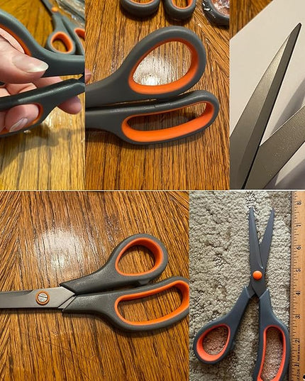 Scissors, Rkqoa 8" All Purpose Titanium Scissor Set of 3 Pack - 2.5mm Thick Sharp Scissors Bulk for Office School Sewing Craft Supplies, Classroom Must have, Teacher/Class Shears, Right/Left Handles