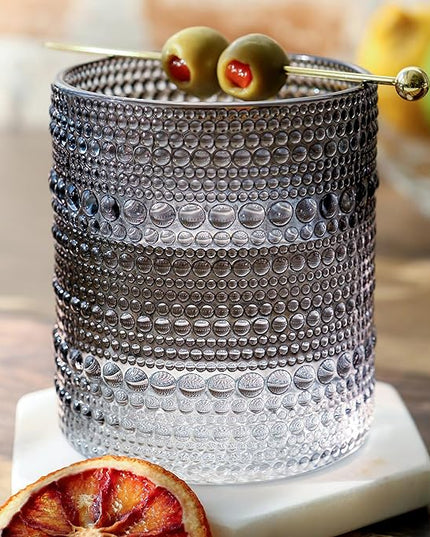 Kate Aspen Hobnail Beaded Drinking Glasses Vintage Glassware Set | Cocktail Glass Set, Juice Glass, Water Cups | Makes A Great Hostess Gift, Gift for Newlyweds (Smoke Grey)