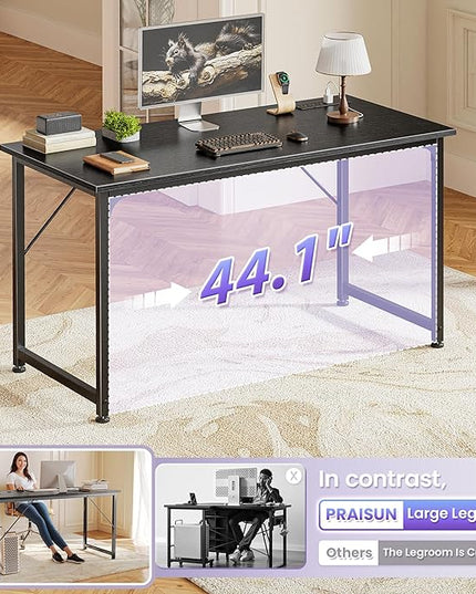 PRAISUN 47 X 20 Inch Office Computer Desk with Power Outlets and USB-C Port, Larger Gaming Desk, for Home Office, Study, Bedroom, Writing Work from Home Table, Metal Frame, Black