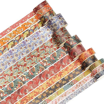 Songdao 12 Rolls Kyoto Charm Washi Tape Set Japanese Arts Adhesive Tapes Geometric Garden Decorative Masking Tape Sets for Craft, Kids, Scrapbook, DIY, Gift Wrapping (Floral Bird)