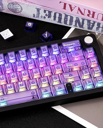 Gradient Grape Purple Clear keycaps，Cherry Profile Key caps Purple Crystal keycap Set，PBT+PC Material Keycaps 160 Keys Custom Key caps Compatible with ANSI/ISO, TKL, Full-Sized Layout