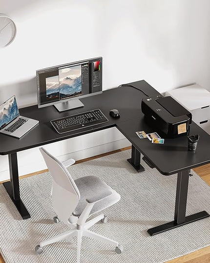 FEZIBO 63 x 55 L Shaped Standing Desk Adjustable Height, 63 Inch Electric Stand up Corner Computer Desk, Sit Stand Home Office Desk with Splice Board, Black