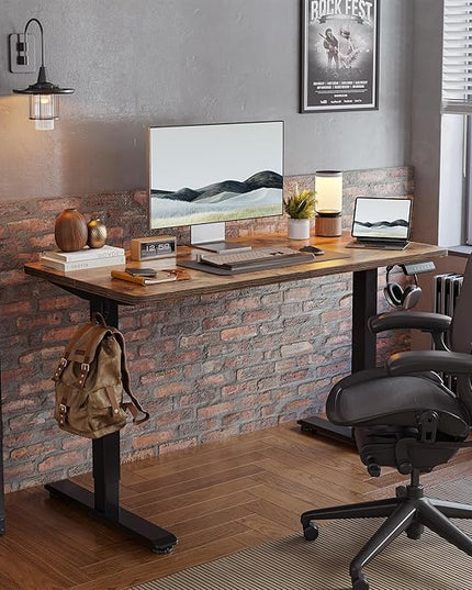 Standing Desk 47 x 24 inch, Electric Height Adjustable with Splice Board, Stand Up Desk, for Home Office, Black Frame/Rustic Brown Top