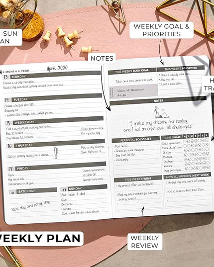 Clever Fox Planner – Undated Weekly & Monthly Planner for Productivity, Time Management & Goals – Organizer Journal – A5 (Silver Black)