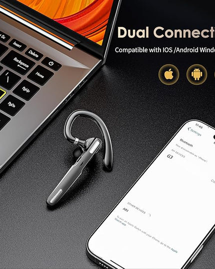 ICOMTOFIT Bluetooth Headset, Wireless Bluetooth Earpiece V5.0 Hands-Free Earphones with Built-in Mic for Driving/Business/Office, Compatible with iPhone and Android (Gray)