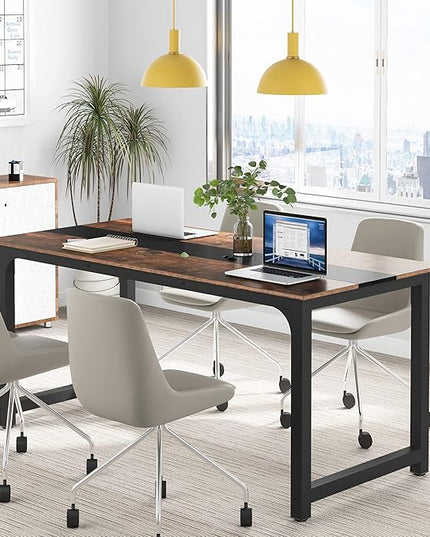 Tribesigns Modern Computer Desk, 70.8 x 31.5 inch Large Office Desk Computer Table Study Writing Desk Workstation for Home Office, Rustic/Black
