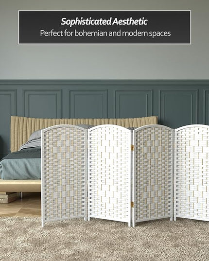 Red Lantern 3 ft. Short Diamond Weave Fiber Folding Screen - White - 6 Panel
