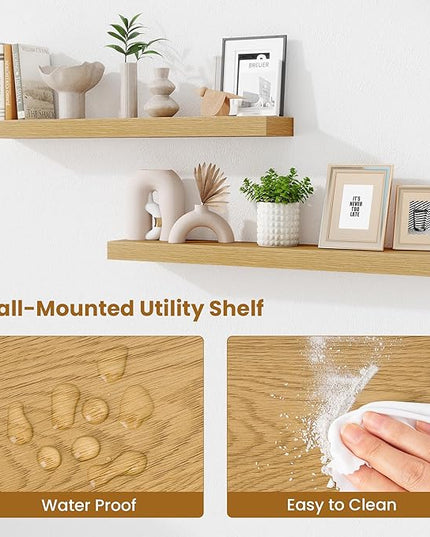 Fun Memories Floating Shelves for Room Wall, 36 Inch Long Shelf Set of 2， Hanging Wood Shelves for Storage & Display, Oak