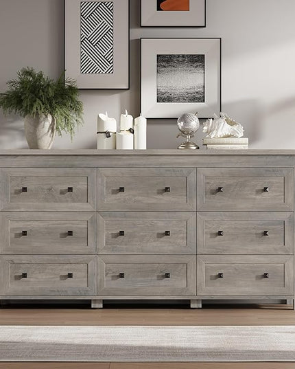 BORNOON 9-Drawer Dresser, Modern Wooden Storage Chest of Drawers, Dresser TV Stand, Wood Drawer Organizer with Metal Handles for Bedroom, Living Room, Hallway