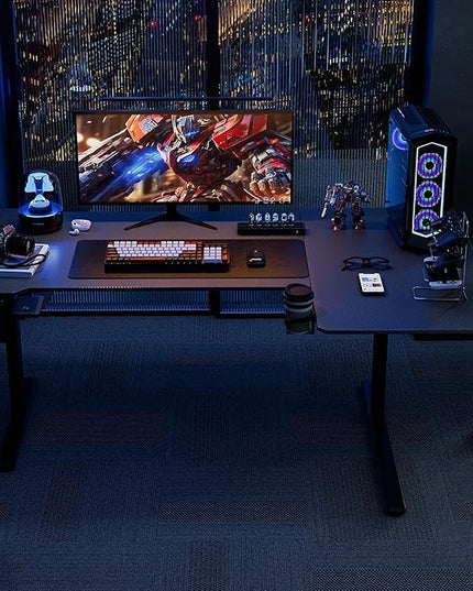 71 Inch L Shaped Standing Desk Adjustable Height,Gaming Electric Corner Standing Desk, Sit Stand Computer Table with Reversiable Splice Board, Black Carbon