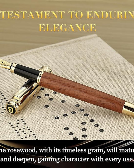 BEILUNER 316 Fountain Pen,Stunning Luxury Rosewood,24K Gilded Nib(Medium),Gorgeous 24K Gold Finish, Ink Converter,Best Gift for Men&Women-Fancy,Executive,Nice Pens for Writing, RD-M