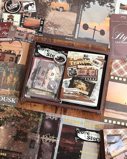 Scrapbooking Supplies Kit, Aesthetic Daily Life Travel Scrapbook Kit for Bullet Junk Journal, Stationery, A6 Grid Notebook, Flower DIY Journaling Supplies, Birthday Craft Gift Teen Girl Women