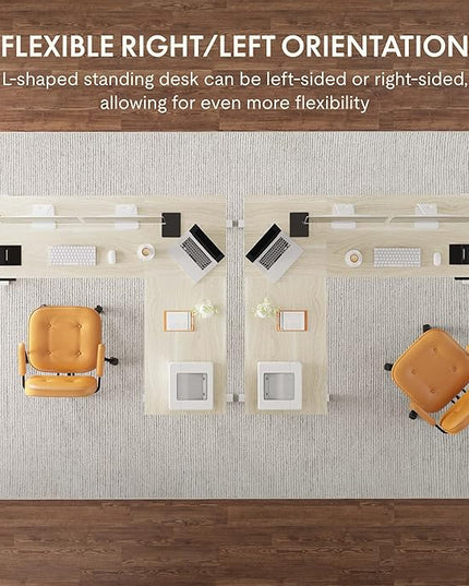 FLEXISPOT L Shaped Standing Desk, 63 x 55 Inch Electric Height Adjustable Corner Desk, Sit Stand Computer Workstation, Preset Controller, Home Office, White Frame with Maple Top, White Drawer