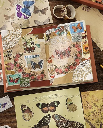 emmoolife Vintage Aesthetic Scrapbooking Supplies Kit, Flowers Botanical Bullet Junk Journal Kit with Journaling Supplies, Tweezers, A6 Grid Notebook,Stationery,Sticker, Birthday Craft Gift for Adult