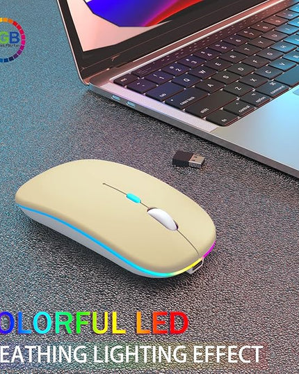 Wireless Bluetooth Mouse - Rechargeable Laptop Mice - with LED Lights,Dual Mode(Bluetooth 5.2 & Portable USB 2.4G) Connection,Silent - Computer Mouse for Laptop,iPad,Tablet,MacBook,& PC(Gold)