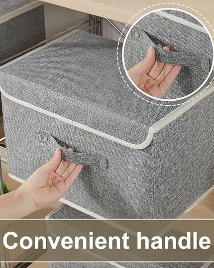 Fabric Storage Bins Cube Organizers with Flip-Top Lid and Handles,Storage Boxes for Organizing Home,Office,and Closet,Grey,3 Pack 15 x 9.8 x 9.8 in