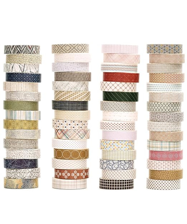 YUBBAEX 60 Rolls Value Washi Tape Pack Retro Arts Masking Tape Basic Patterns Decorative for DIY Crafts, Bullet Journal Supplies, Planners, Scrapbook, Card/Gift Wrapping (Basic Geometry)