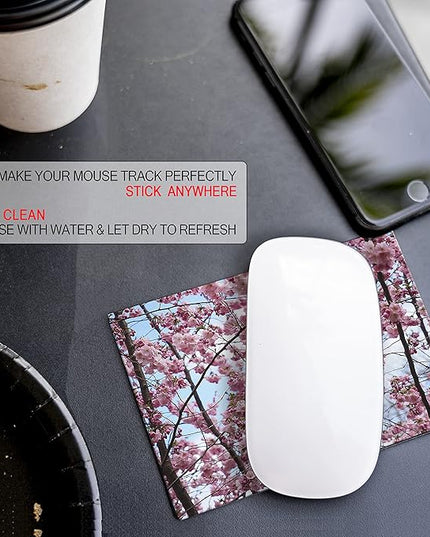 Adhesive Mouse Pad - Peel and Sticks to Any Surface - Travel Mouse Pad, Sticky for Any Surface - Excellent Tracking - Cherry Blossoms