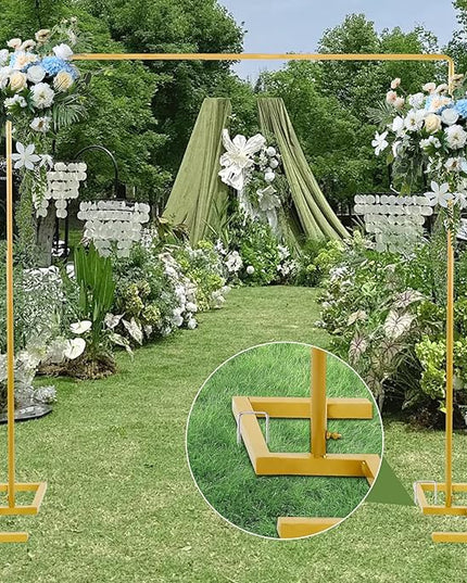 8.2FT x 8FT Backdrop Stand Heavy Duty with Base, Gold Portable Adjustable Pipe and Drape Backdrop Stand Kit, Over The Table Rod Stand with Clamps, Square Metal Arch Party Frame for Birthday Decor