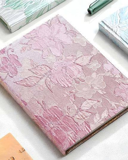 Pink Notebook, A5, Ruled Journal, Hardcover, Lay-flat, Embroidered Flower Journal, Beautiful Journal, Cute Notebooks for Women, Gift for Her, Writing Journal, Gratitude Journal, Peach Blossom