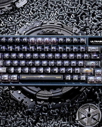 Frosted Clear Keycaps Cyberpunk Ruins Transparent 120 Keys PC Material Metal Pad Print Shine Through for Mechanical Keycaps 60 75 100 Percent Mechanic Keyboard