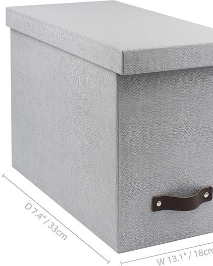 Bigso John Desktop File Box - Storage Solution and Document Organizer for Important Paperwork - Durable Hanging File Box with a Lid and Leather Handle - 7.36 in x 13.26 in x 10.51 in - Ash