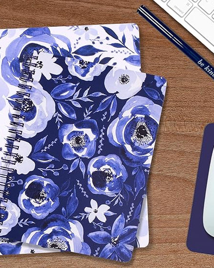 Steel Mill & Co Cute Floral Mini Spiral Notebook, 8.25" x 6.25" Journal with Durable Hardcover and 160 Lined Pages, Blue Watercolor